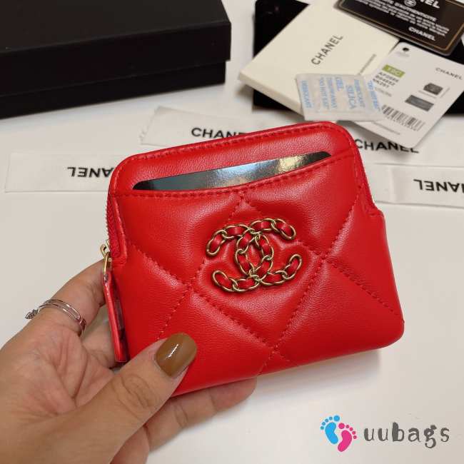 Uubags | Chanel 19 Coin Purse With Zipper Red 9.5x10.5x2.5cm - 1