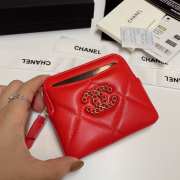 Uubags | Chanel 19 Coin Purse With Zipper Red 9.5x10.5x2.5cm - 3