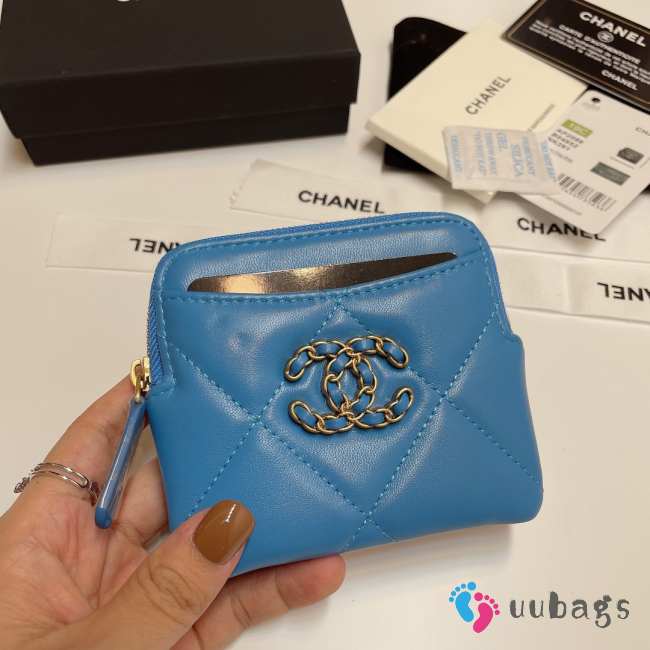 Uubags | Chanel 19 Coin Purse With Zipper Blue 9.5x10.5x2.5cm - 1