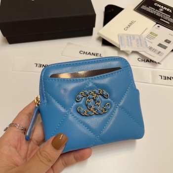 Uubags | Chanel 19 Coin Purse With Zipper Blue 9.5x10.5x2.5cm