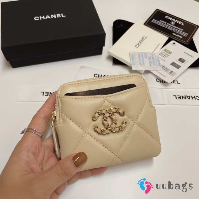 Uubags | Chanel 19 Coin Purse With Zipper Cream 9.5x10.5x2.5cm - 1