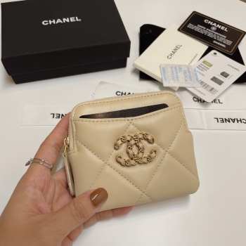 Uubags | Chanel 19 Coin Purse With Zipper Cream 9.5x10.5x2.5cm