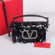 Uubags | Valentino Locò VLogo Sequin 3D Embroidered Handbag In Black 19x10.5x5cm - 1