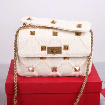 Uubags | Valentino Garavani Roman Stud Chain Linked Knit Tote Bag White 25x7x15cm