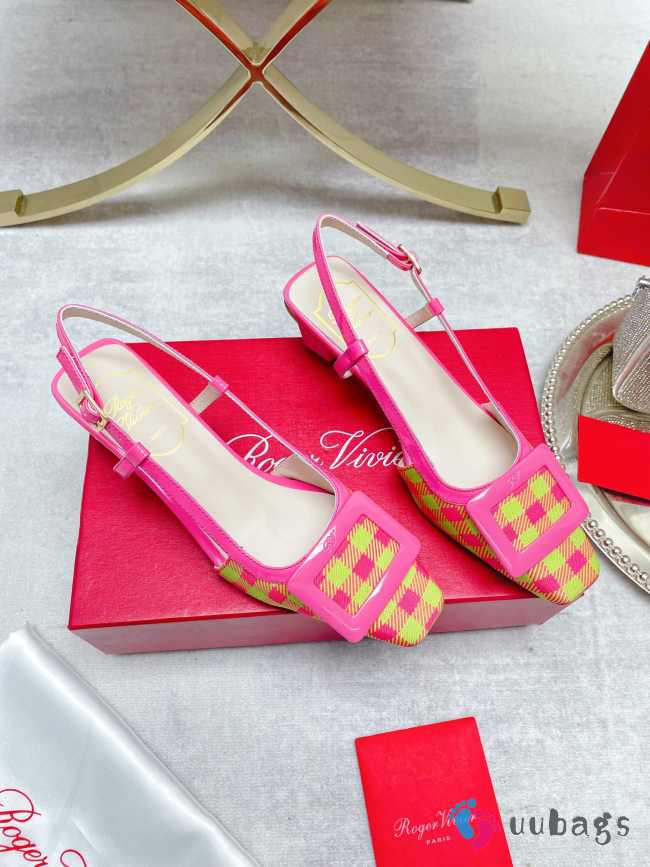 Uubags | Belle Vivier leather slingback pumps pink/yellow 4.5cm - 1