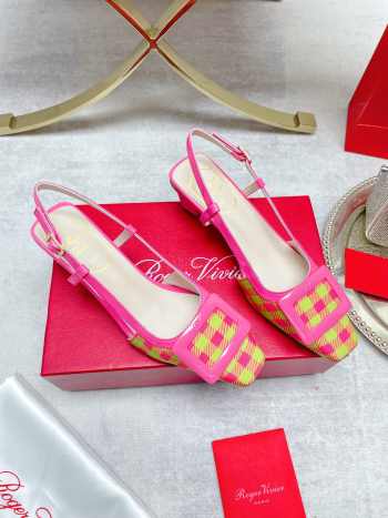 Uubags | Belle Vivier leather slingback pumps pink/yellow 4.5cm