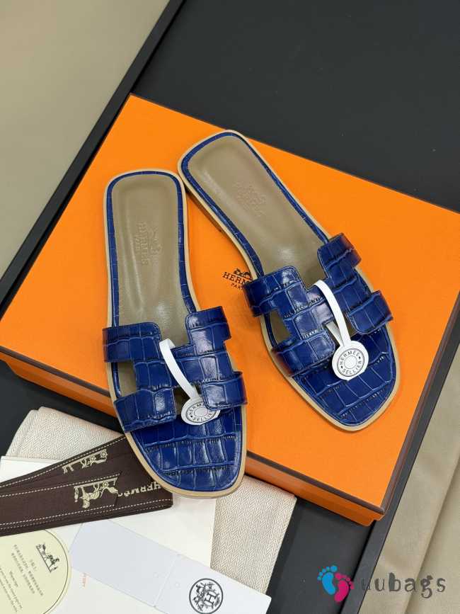 Uubags | Hermes Oasis Sandal In Blue Crocodile - 1