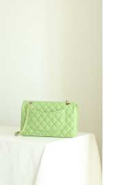 Chanel flap bag medium in green caviar leather with light gold buckle 25cm - 6