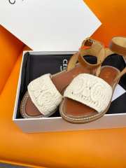 Uubags | Celine Lympia Flat Strap Sandals Raffia and Calfskin White/Brown - 5