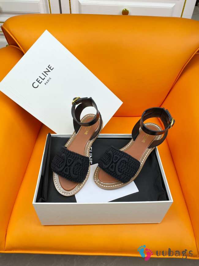 Uubags | Celine Lympia Flat Strap Sandals Raffia and Calfskin Black/Brown - 1