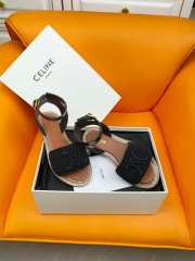 Uubags | Celine Lympia Flat Strap Sandals Raffia and Calfskin Black/Brown - 6