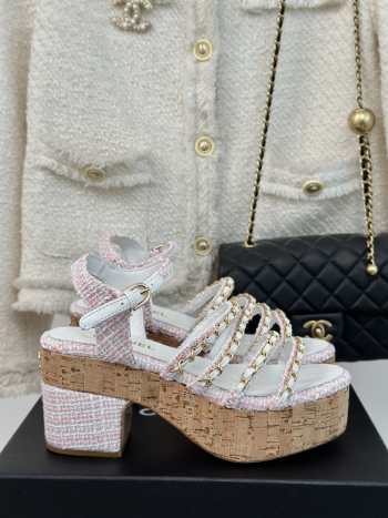 Uubags | Chanel Tweed Coral Pink Platform Sandals