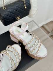 Uubags | Chanel Tweed Coral Pink Platform Sandals - 6