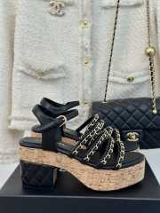 Uubags | Chanel Tweed Black Platform Sandals - 1