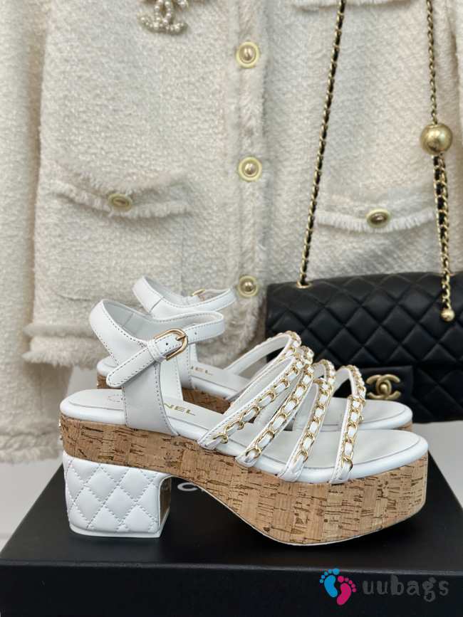 Uubags | Chanel Tweed White Platform Sandals - 1