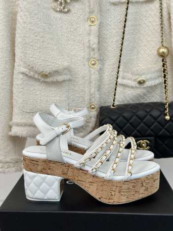 Uubags | Chanel Tweed White Platform Sandals