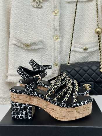 Uubags | Chanel Tweed Coral Black Platform Sandals