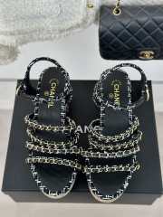 Uubags | Chanel Tweed Coral Black Platform Sandals - 3