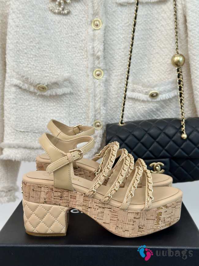 Uubags | Chanel Tweed Beige Platform Sandals - 1