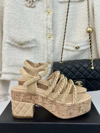 Uubags | Chanel Tweed Beige Platform Sandals