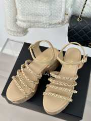 Uubags | Chanel Tweed Beige Platform Sandals - 6