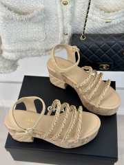 Uubags | Chanel Tweed Beige Platform Sandals - 4