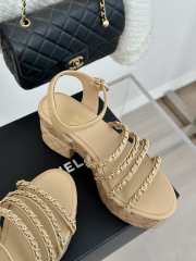 Uubags | Chanel Tweed Beige Platform Sandals - 5