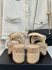 Uubags | Chanel Tweed Beige Platform Sandals - 3