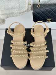 Uubags | Chanel Tweed Beige Platform Sandals - 2