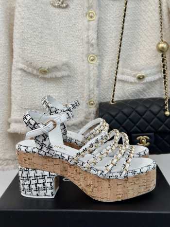 Uubags | Chanel Tweed Coral White Platform Sandals