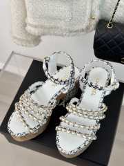 Uubags | Chanel Tweed Coral White Platform Sandals - 6