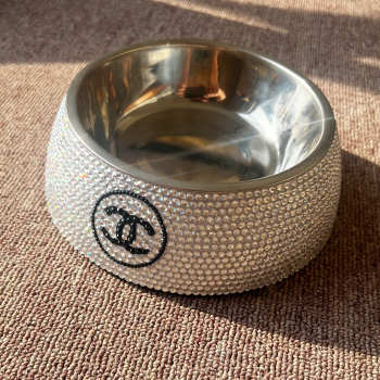 Uubags | Chanel dog bowl stainless steel double bowl light luxury diamond 14.5x6x18cm