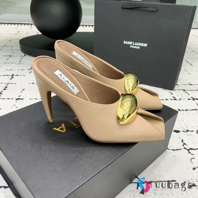 Uubags | Alaia Spike Jewel Mules In Beige Calfskin 9cm - 1