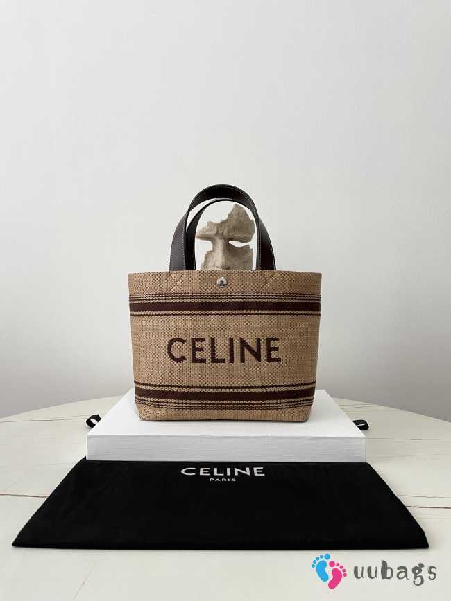 Uubags | Celine Cabas In Textile With Raffia Effect And Calfskin Natural/ Chestnut 31x20x12cm - 1