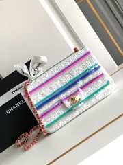 Uubags | Chanel Mini Classic Bag Embroidered Tweed, Sequins & Gold-Tone Metal White, Pink, Green & Blue 12x20x6cm - 1