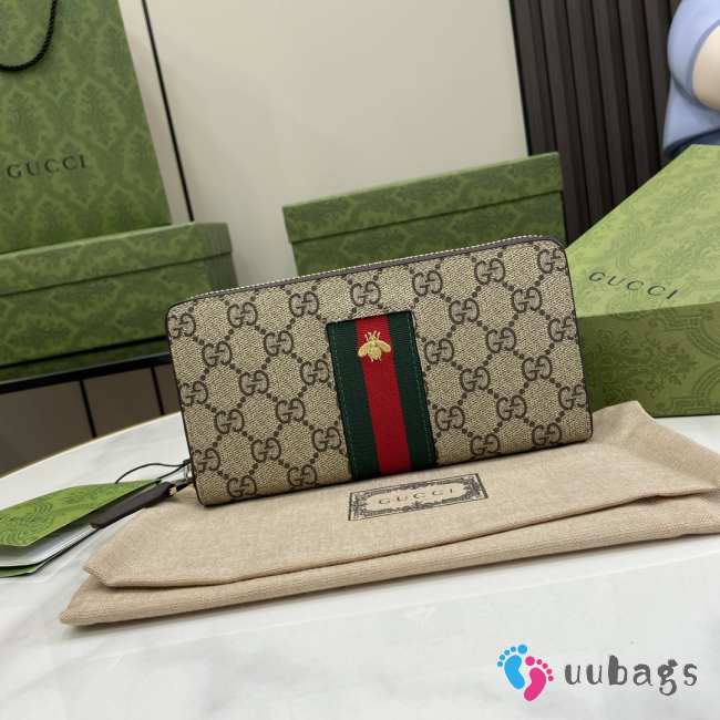 Uubags | Gucci Web Supreme Zip Around Wallet Brown 19x10x2.5cm - 1