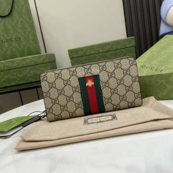 Uubags | Gucci Web Supreme Zip Around Wallet Brown 19x10x2.5cm