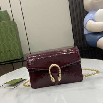 Uubags | Gucci Dionysus Super Mini Bag Rosso Ancora Red Patent Leather 17.5x11x6.5cm