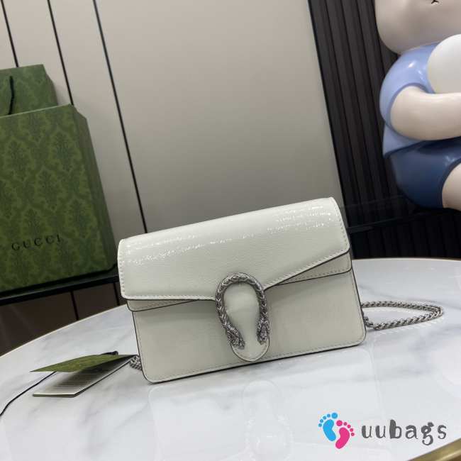 Uubags | Gucci Dionysus Super Mini Bag Rosso Ancora White Patent Leather 17.5x11x6.5cm - 1