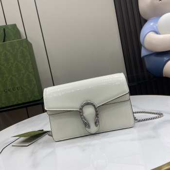 Uubags | Gucci Dionysus Super Mini Bag Rosso Ancora White Patent Leather 17.5x11x6.5cm