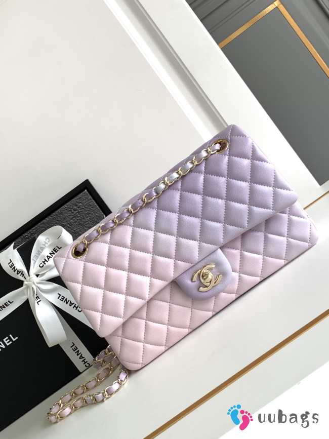 Uubags | Chanel Classic Bag 11.12 Tie-dye Treated Calf Leather & Gold Metallic Purple & Pink - 1