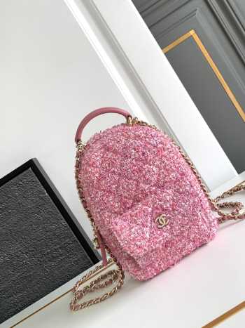 Uubags | Chanel Mini Backpack Pink Tweed With Gold Hardware 13x18x9cm