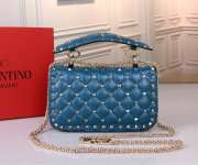 Uubags Valentino Garavani Rockstud Spike chain bag in navy blue supple lambskin Nappa 20x11.5x5cm - 4