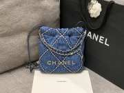 Uubags | Chanel 22 Small Bag Quilted Denim & Silver Metallic Blue 20cm - 6