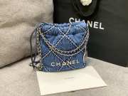 Uubags | Chanel 22 Small Bag Quilted Denim & Silver Metallic Blue 20cm - 4