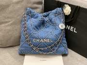 Uubags | Chanel 22 Bag Quilted Denim & Silver Metallic Blue 35x37x7cm - 1