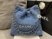 Uubags | Chanel 22 Bag Quilted Denim & Silver Metallic Blue 35x37x7cm - 4