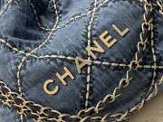 Uubags | Chanel 22 Bag Quilted Denim & Silver Metallic Blue 35x37x7cm - 6