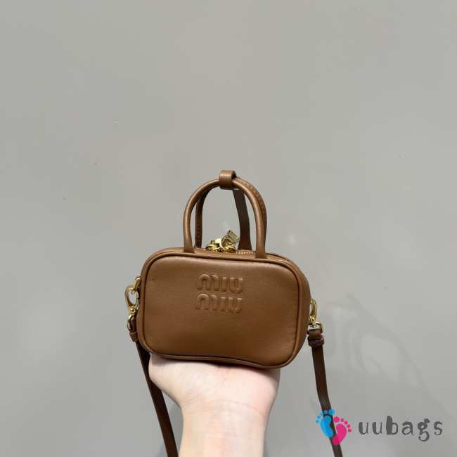 Uubags | Miu Miu leather micro bag in brown 10.5x4cm - 1