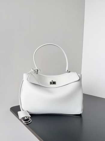 Uubags | Balenciaga Rodeo handbag in white smooth calfskin, silver hardware 29x20x10cm